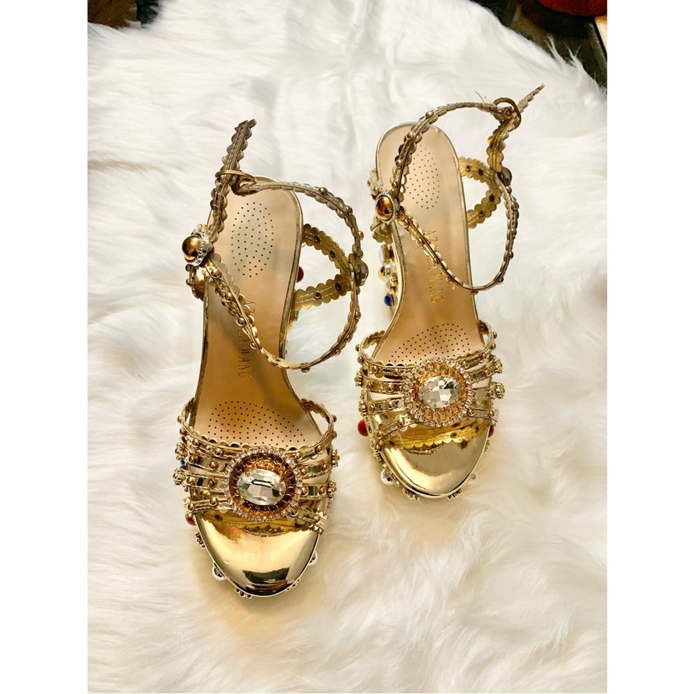 Gold Metallic Gem Chunky Heels